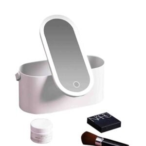 3 in 1 Makeup Storage With Mirror & LED Light - White