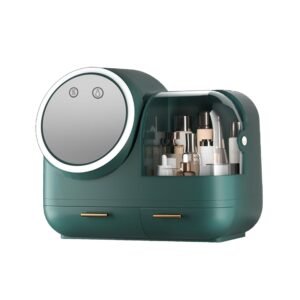 Antalya Cosmetics Storage Organizer Large with LED Lighted Mirror Green