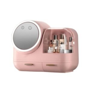 Antalya Cosmetics Storage Organizer Large with LED Lighted Mirror Pink