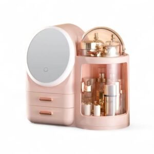 Antalya Cosmetics Storage Organizer with LED Lighted Mirror Pink