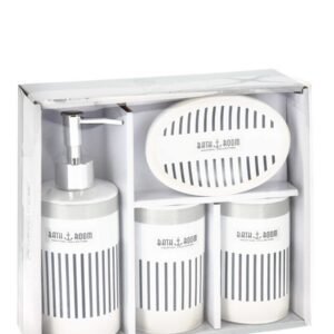 Bathroom 4 Piece Accessory Set - White & Grey