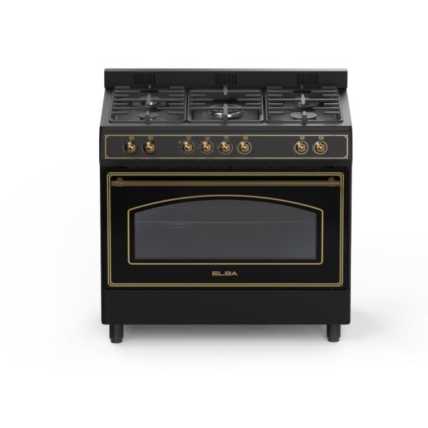 Elba 90cm 5 Gas Burner Stove With Electric Multifunction Oven Black