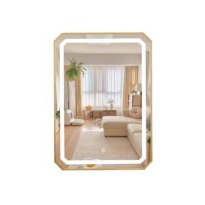 Exotic Designs Frame Mirror with LED Light Gold