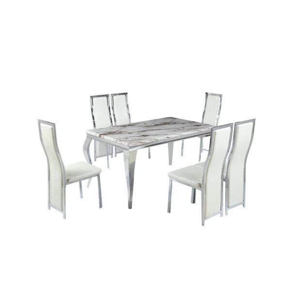 Exotic Designs Marble Dining Set 1+6 Cream