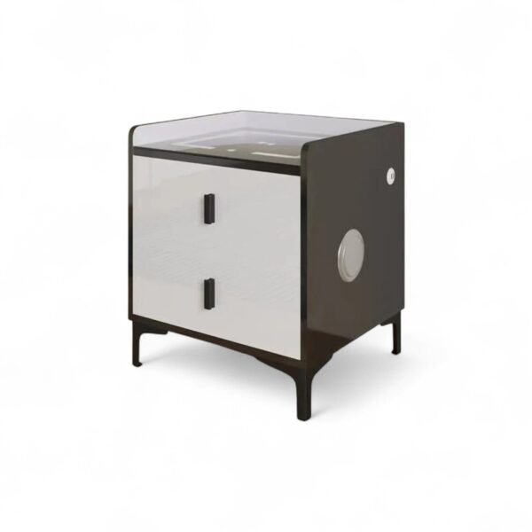 Exotic Designs Nightstand with Bluetooth Speaker LED Light & Wireless Charger Black & White