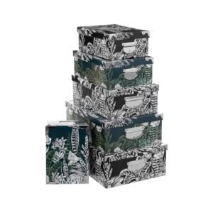 Five 6 Piece BlackFlora Boxes with Metal Corners Set Multicolour