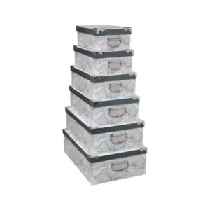 Five 6 Piece Delicatesse Boxes with Metal Corners Set Black & White
