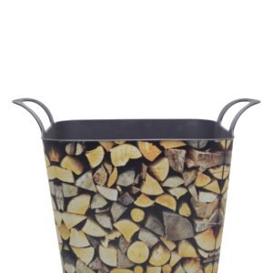 Kitchen Life Basket with Wood Illustrations - Brown