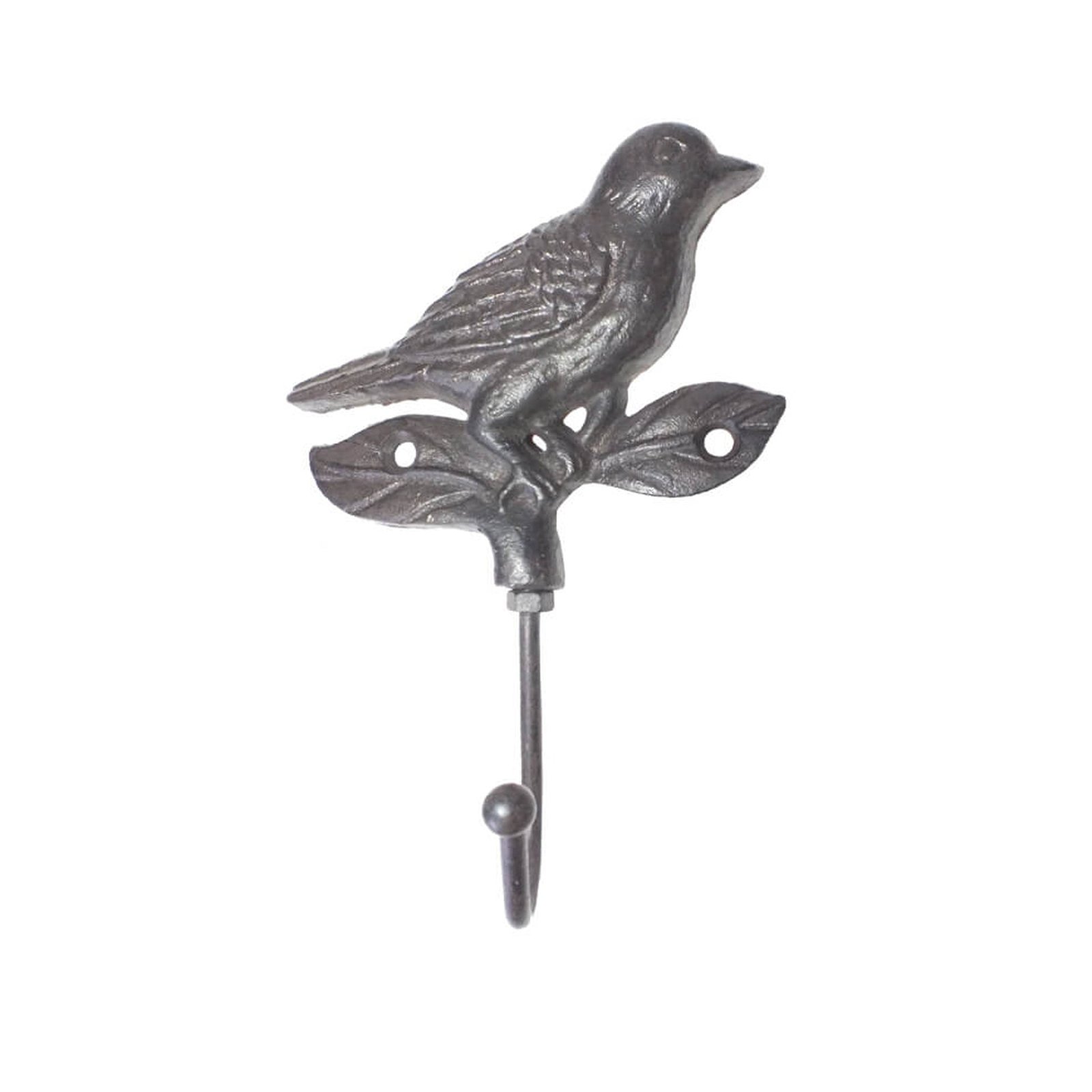 Urban Decor 17cm Bird on Leaf Single Hook Grey