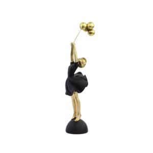 Urban Decor 28cm Girl Holding Balloons Ornament Black & Gold