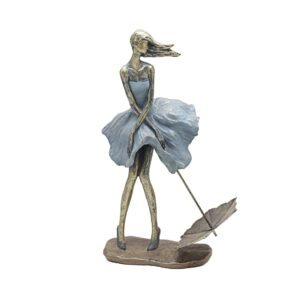 Urban Decor 32cm Lady with Umbrella Down Ornament Blue & Gold