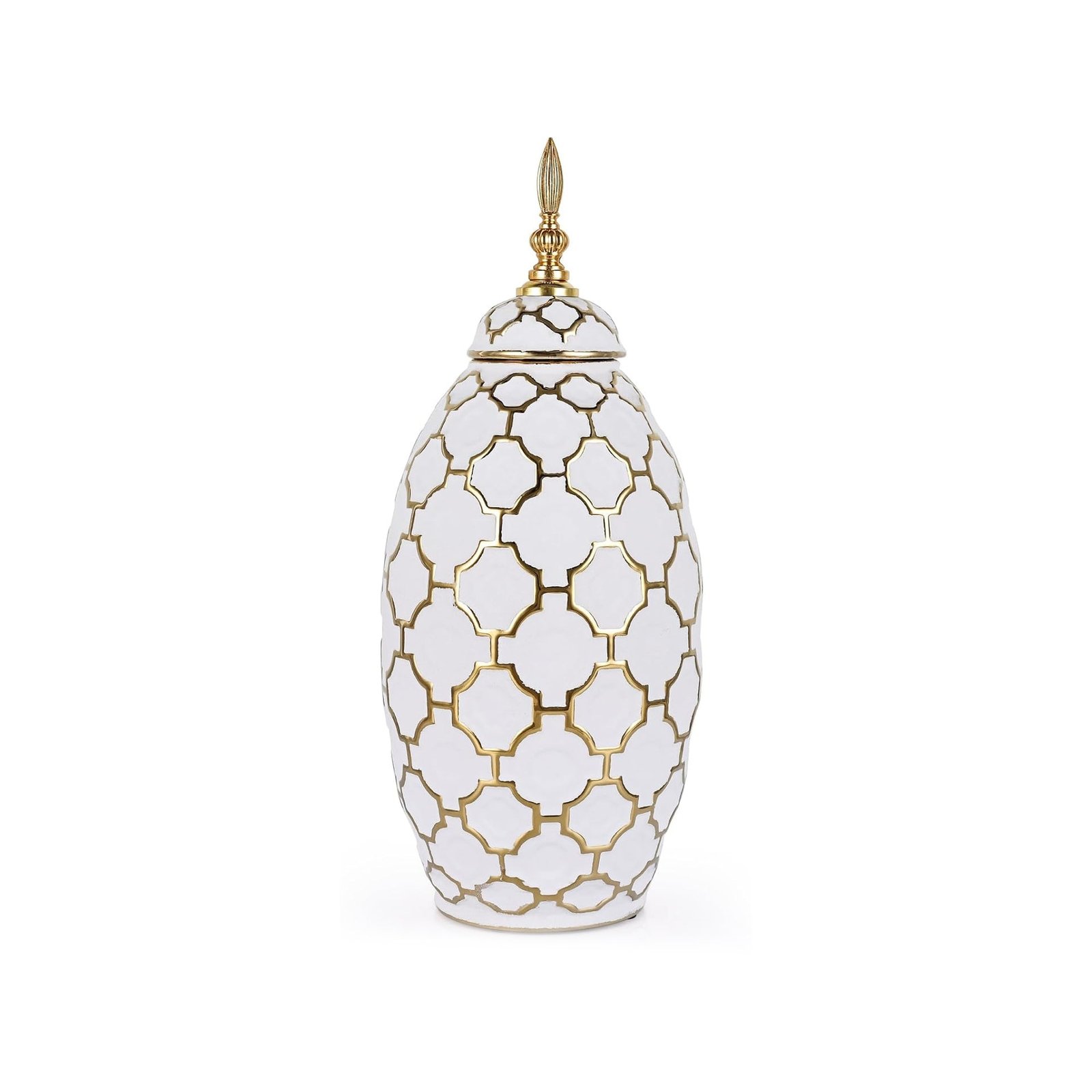 Urban Decor 41cm Ginger Jar with Lid Gold & White